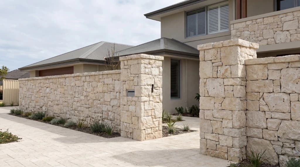 Fachada y muro de piedra natural en una vivienda contemporánea